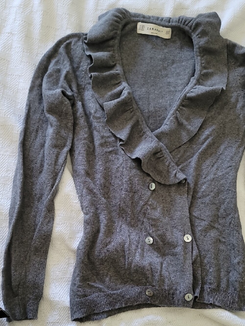 Zara Gray Ruffle-Trim Button Cardigan - Picture 6 of 6
